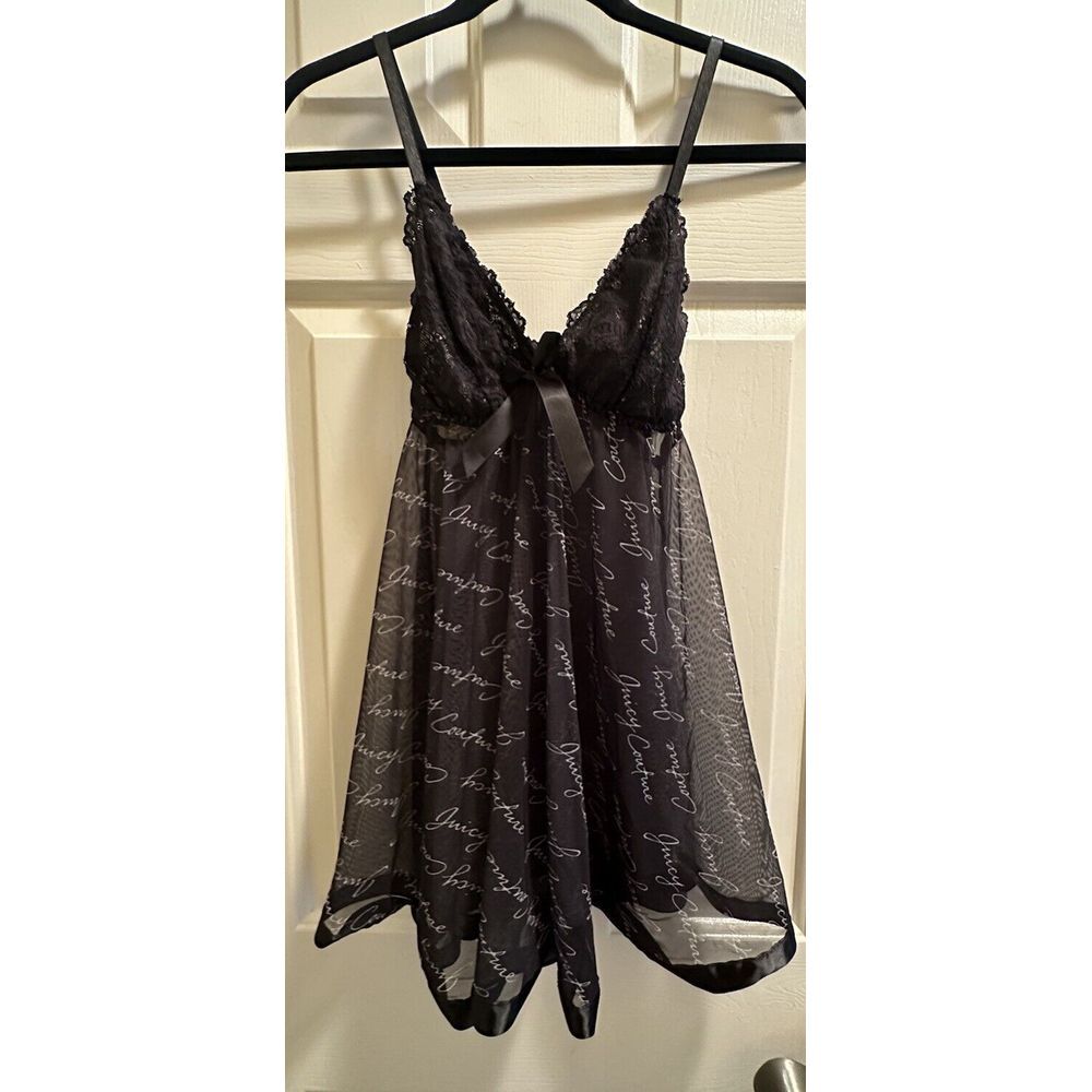 Black And Grey Juicy Couture Print Lace Babydoll Size L - Picture 1 of 3